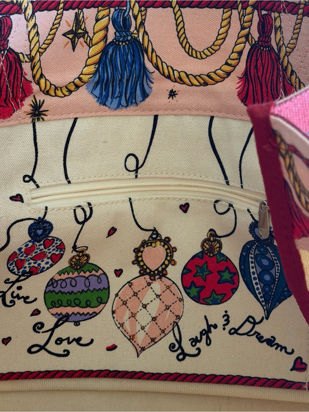 Brighton Holiday Decorative 'Love' Canvas Tote Bag in Red and Multicolor - Picture 5 of 5